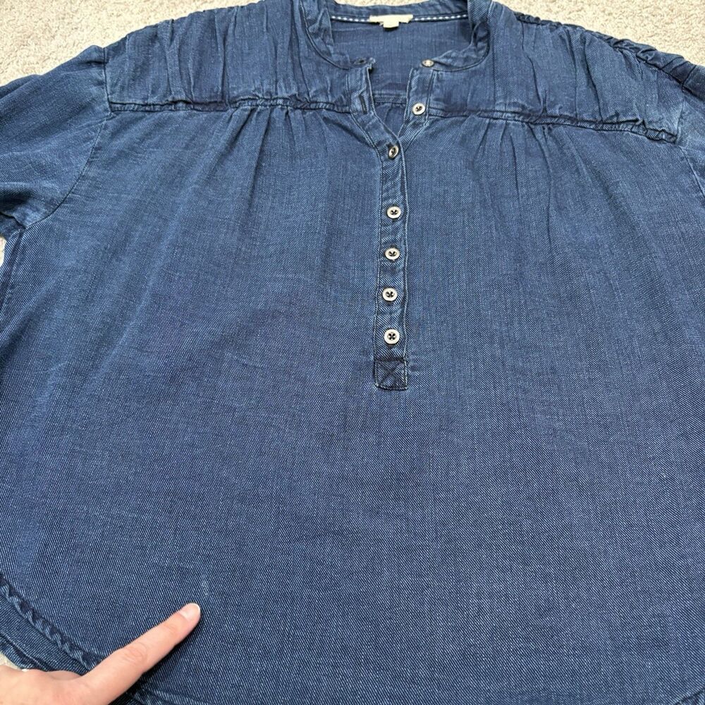 Anthropologie Pilcro Henley Blouse Denim Size S Western Boho - Picture 12 of 13